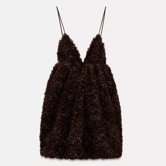 Zara Dresses & Skirts - Zara Dark Brown Textured Spaghetti-Strap Mini Dress